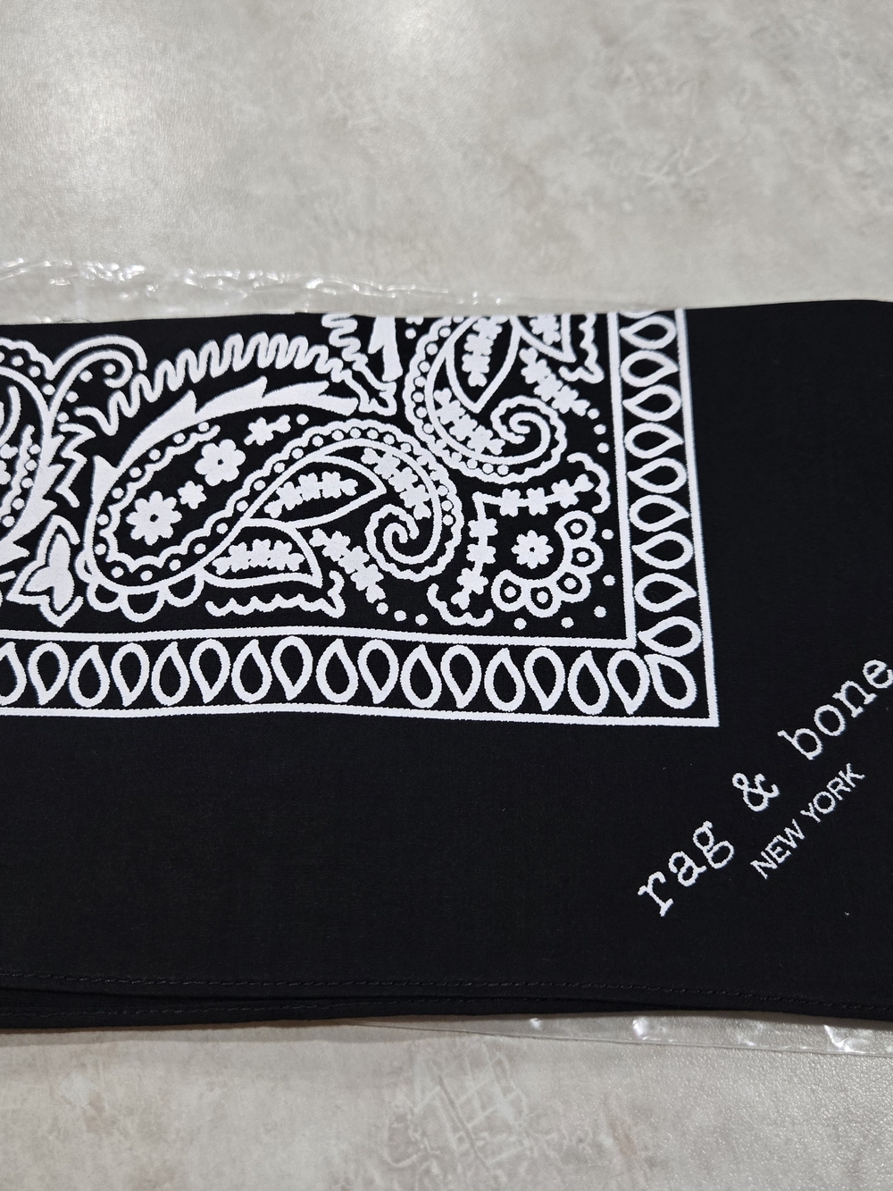 Rag & Bone Black Bandana Scarf with White Paisley Print